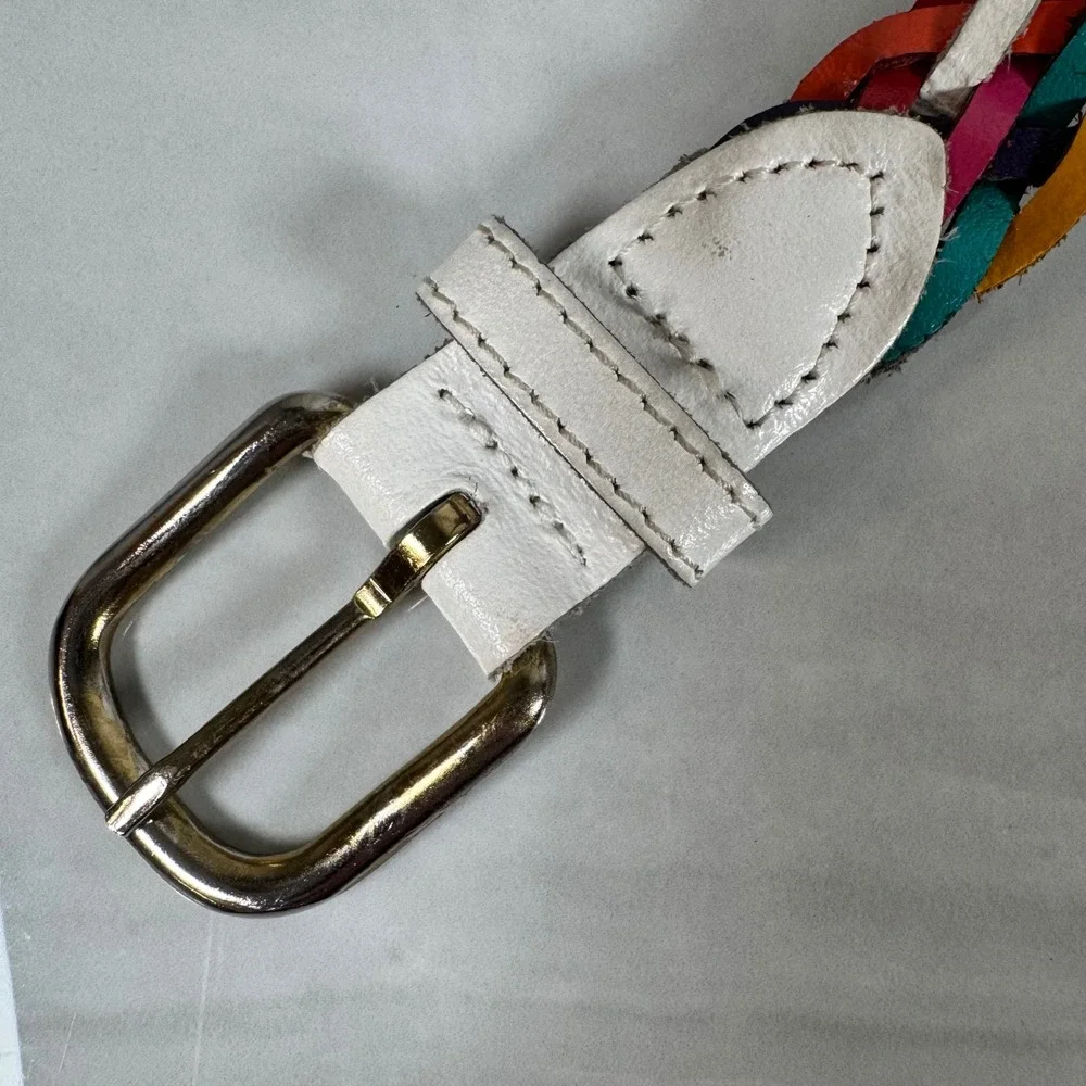 Vintage 90s  Braided Leather Belt‎ Colorful Rainbow Size M/L Made in Guatemala